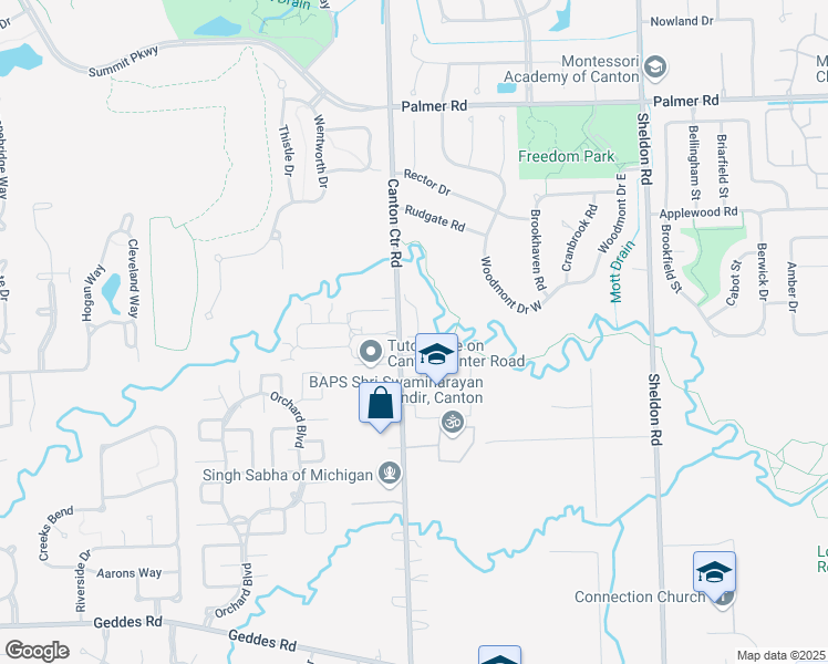 map of restaurants, bars, coffee shops, grocery stores, and more near 2680 Hidden Woods Drive in Canton