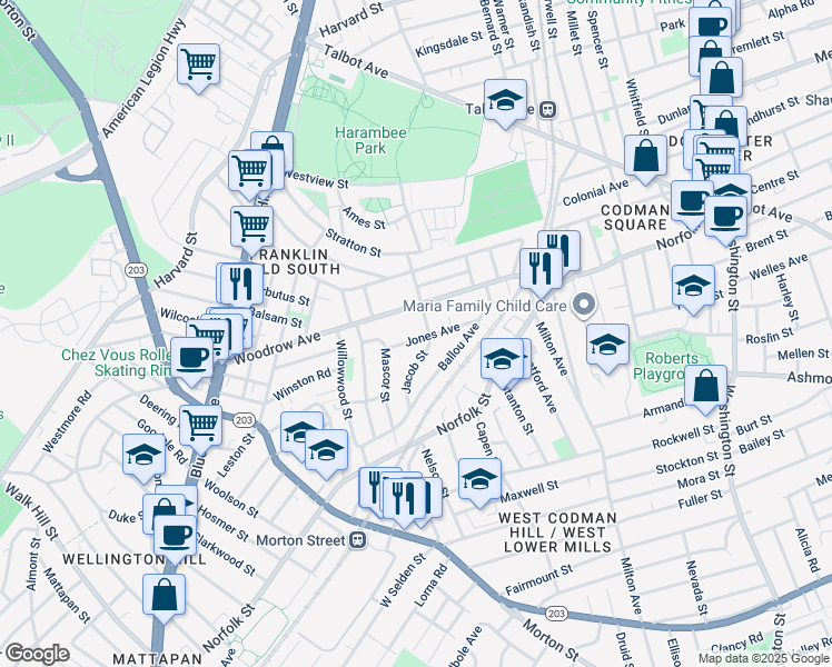 map of restaurants, bars, coffee shops, grocery stores, and more near 41 Jones Ave in Boston