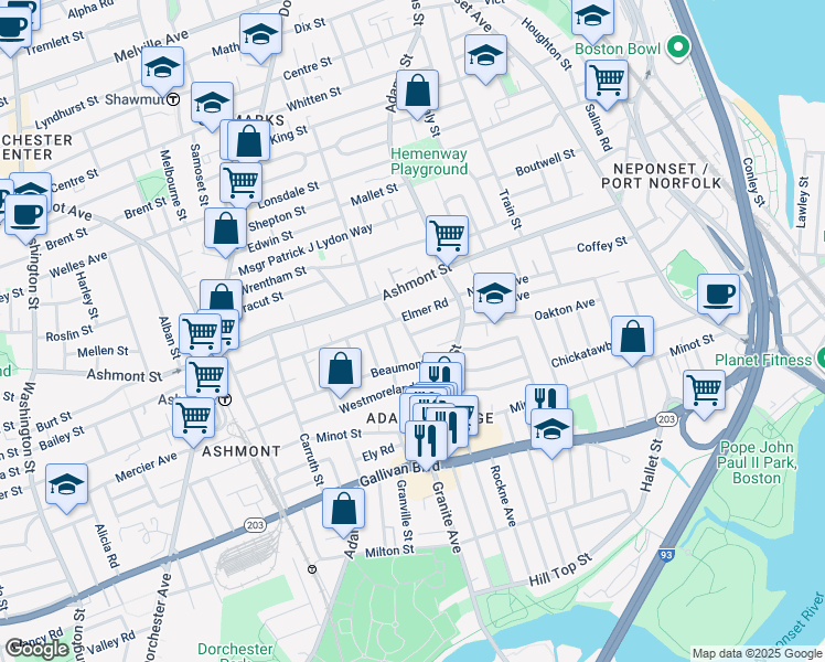 map of restaurants, bars, coffee shops, grocery stores, and more near 29 Helena Road in Boston