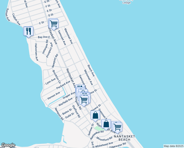 map of restaurants, bars, coffee shops, grocery stores, and more near 107 Beach Avenue in Hull