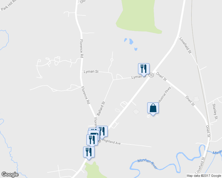 map of restaurants, bars, coffee shops, grocery stores, and more near 37 Ballard Street in Easthampton