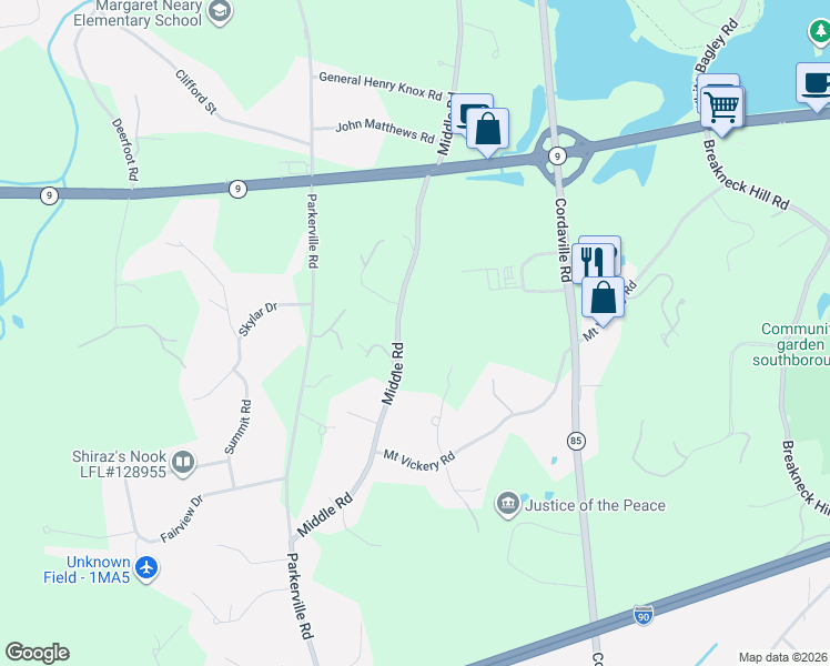map of restaurants, bars, coffee shops, grocery stores, and more near 146 Middle Road in Southborough