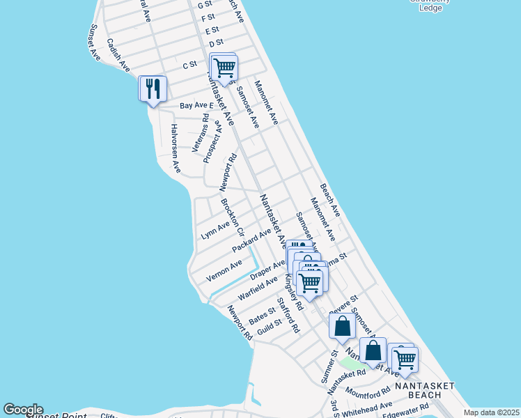map of restaurants, bars, coffee shops, grocery stores, and more near 100 Lynn Avenue in Hull