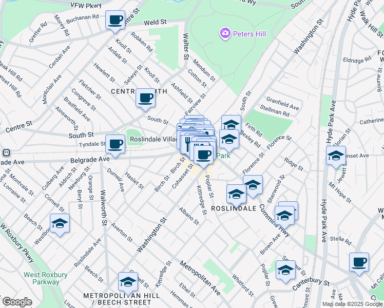 map of restaurants, bars, coffee shops, grocery stores, and more near 14 Corinth Street in Boston