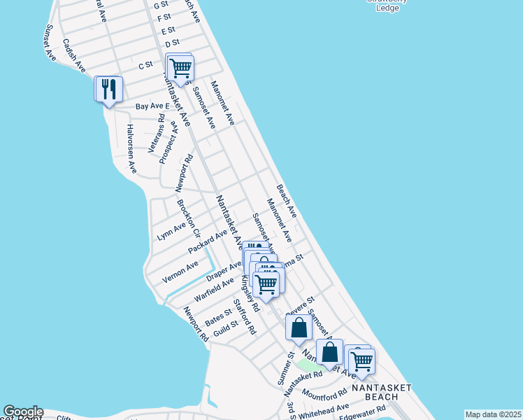 map of restaurants, bars, coffee shops, grocery stores, and more near 17 Warren Street in Hull