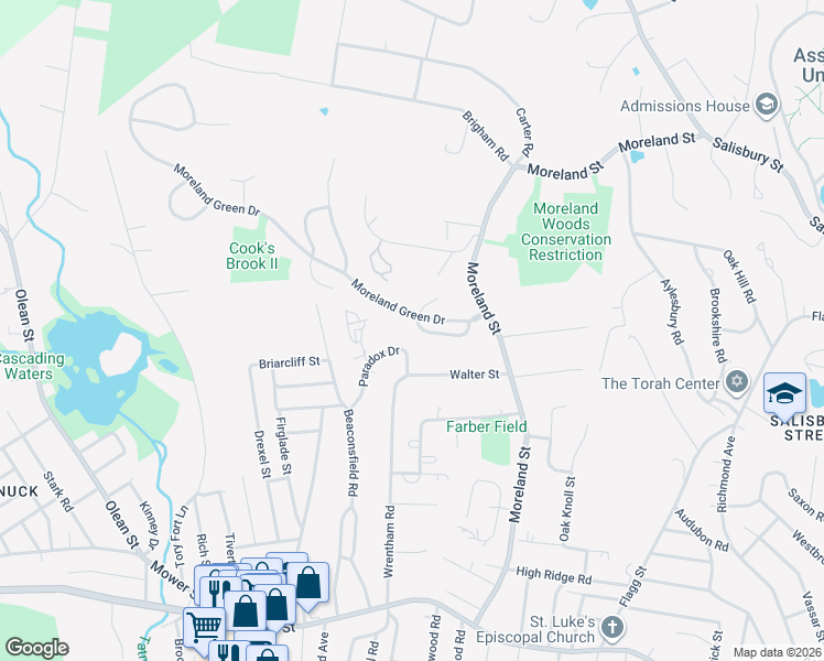 map of restaurants, bars, coffee shops, grocery stores, and more near 15 Green View Lane in Worcester