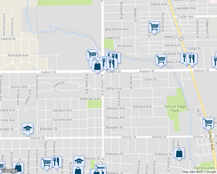 map of restaurants, bars, coffee shops, grocery stores, and more near 1605 Arthur Avenue in Rockford