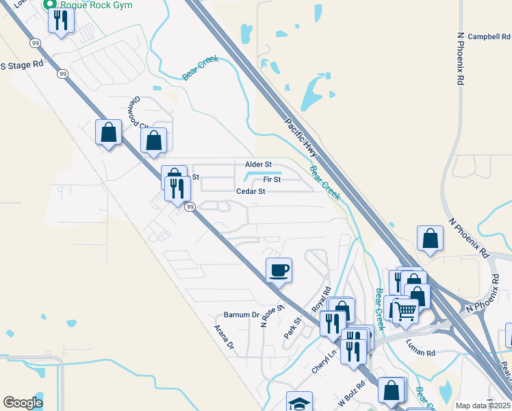 map of restaurants, bars, coffee shops, grocery stores, and more near 93 Ridge Road in Ashland