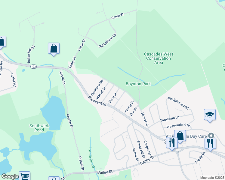 map of restaurants, bars, coffee shops, grocery stores, and more near 10 Ledyard Road in Paxton