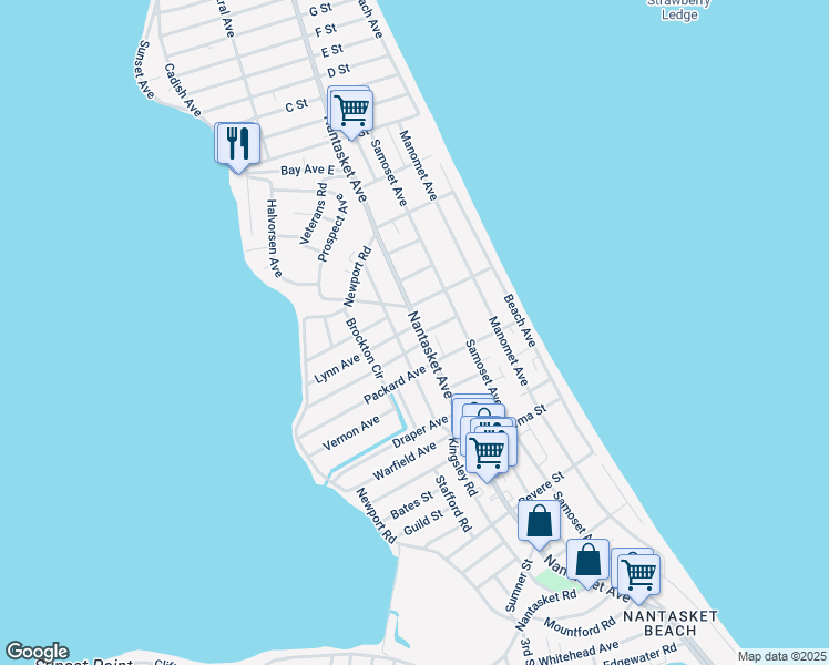 map of restaurants, bars, coffee shops, grocery stores, and more near 100 Lynn Avenue in Hull