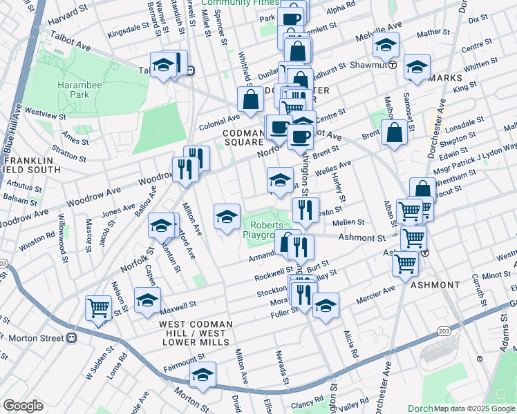 map of restaurants, bars, coffee shops, grocery stores, and more near 6 Wentworth Terrace in Boston