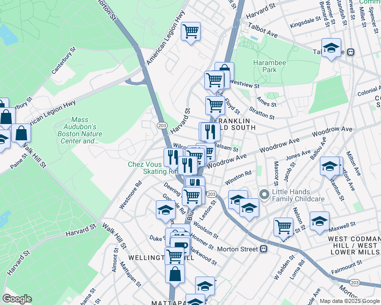 map of restaurants, bars, coffee shops, grocery stores, and more near 29 Havelock Street in Boston