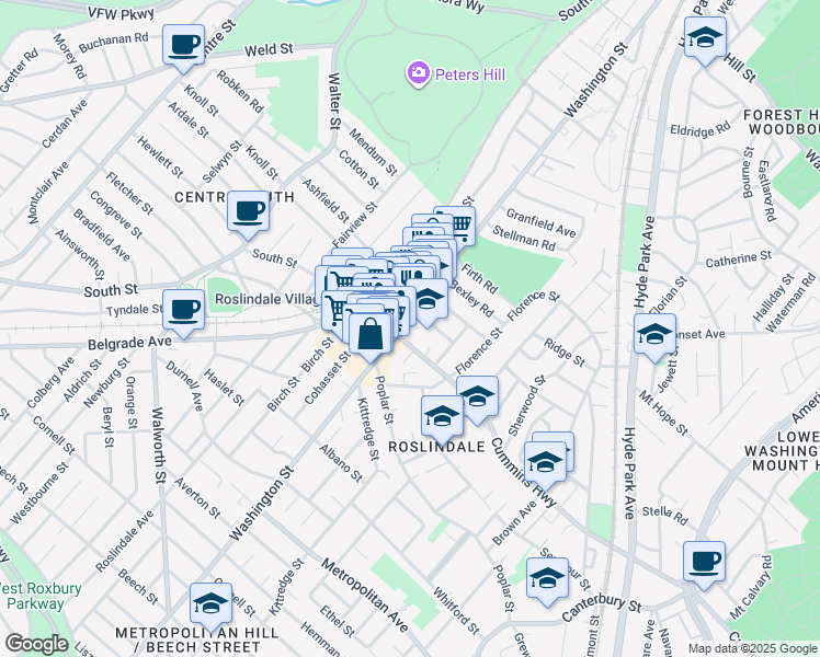 map of restaurants, bars, coffee shops, grocery stores, and more near 15 Basile Street in Boston