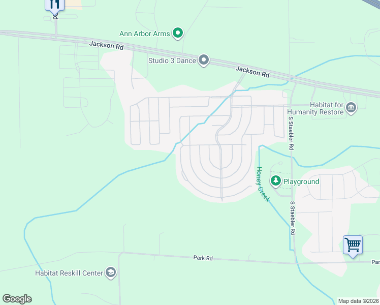 map of restaurants, bars, coffee shops, grocery stores, and more near Cherry Lane in Washtenaw County
