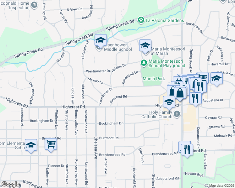 map of restaurants, bars, coffee shops, grocery stores, and more near 3704 Pinecrest Road in Rockford