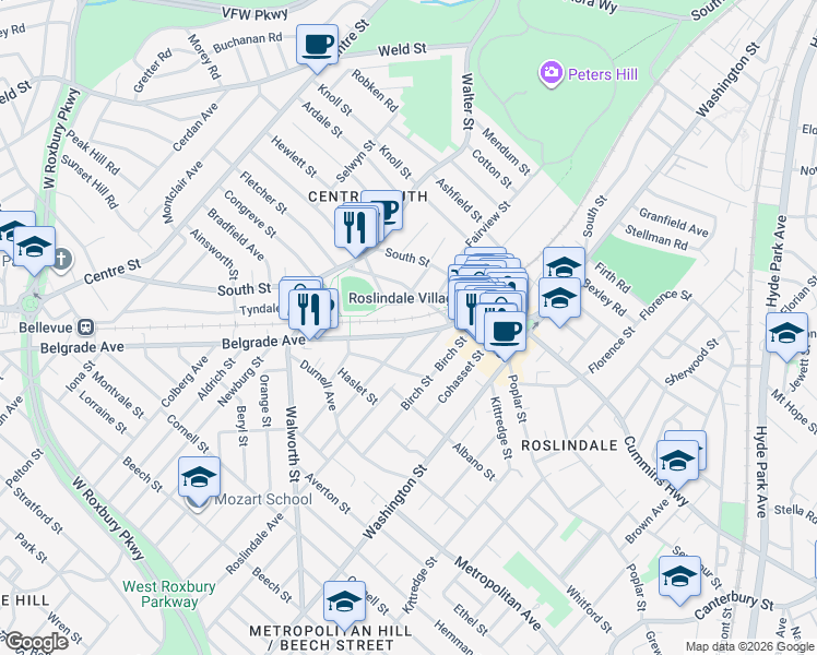 map of restaurants, bars, coffee shops, grocery stores, and more near in Boston