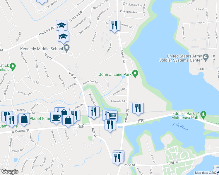 map of restaurants, bars, coffee shops, grocery stores, and more near 7 Kelsey Road in Natick