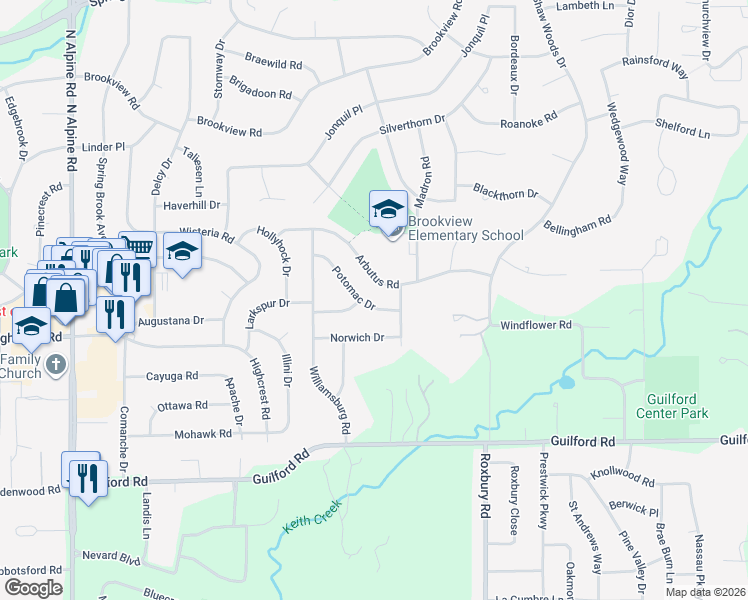 map of restaurants, bars, coffee shops, grocery stores, and more near 5126 Potomac Drive in Rockford
