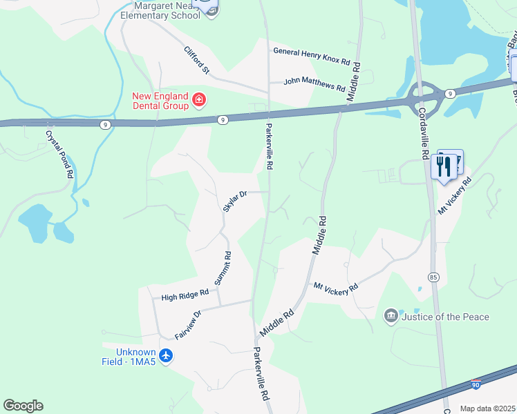 map of restaurants, bars, coffee shops, grocery stores, and more near 139 Parkerville Road in Southborough