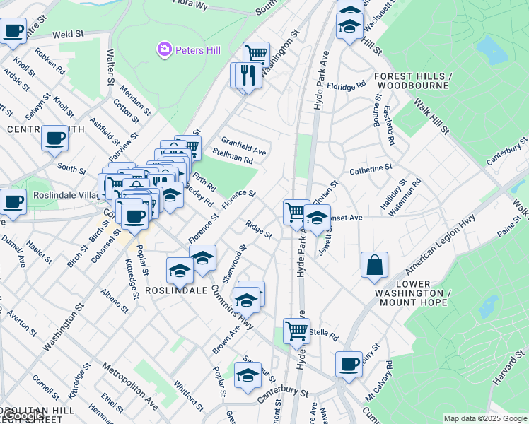 map of restaurants, bars, coffee shops, grocery stores, and more near 108 Sherwood Street in Boston