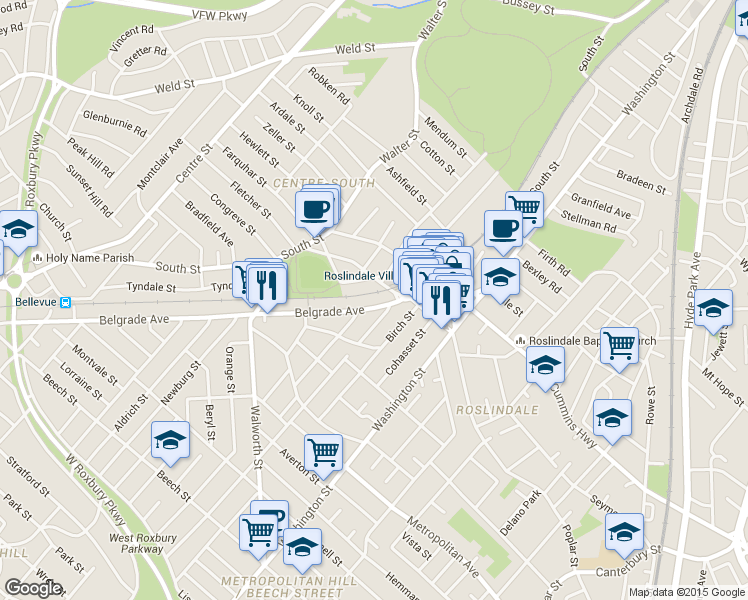 map of restaurants, bars, coffee shops, grocery stores, and more near in Boston