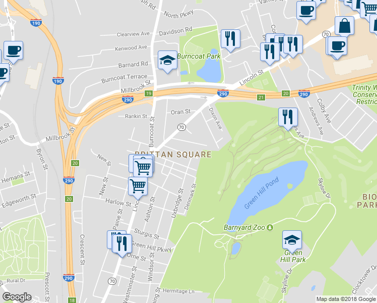 map of restaurants, bars, coffee shops, grocery stores, and more near 31 Shaffner Street in Worcester