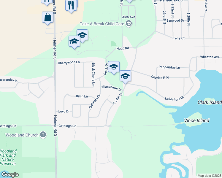 map of restaurants, bars, coffee shops, grocery stores, and more near 328 Blackhawk Street in Battle Creek