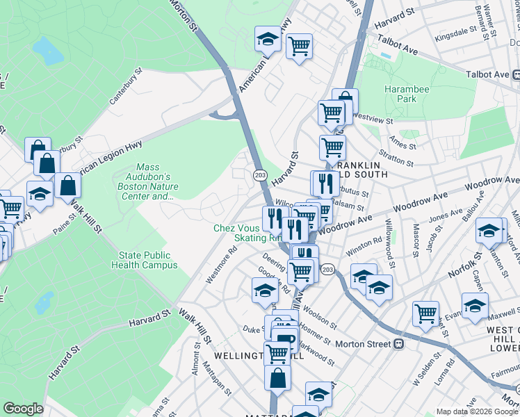 map of restaurants, bars, coffee shops, grocery stores, and more near 14 Estella Street in Boston