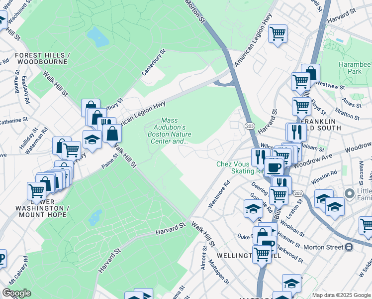 map of restaurants, bars, coffee shops, grocery stores, and more near Industrial Rd in Boston
