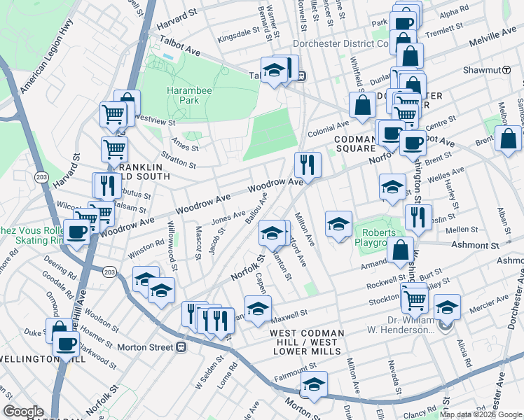 map of restaurants, bars, coffee shops, grocery stores, and more near 5 Norfolk Terrace in Boston
