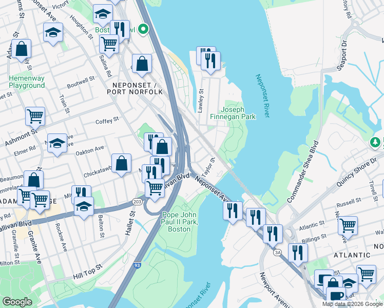 map of restaurants, bars, coffee shops, grocery stores, and more near 38 Walnut Street in Boston