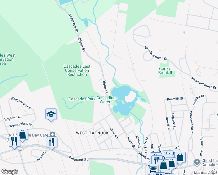 map of restaurants, bars, coffee shops, grocery stores, and more near 142 Olean Street in Worcester