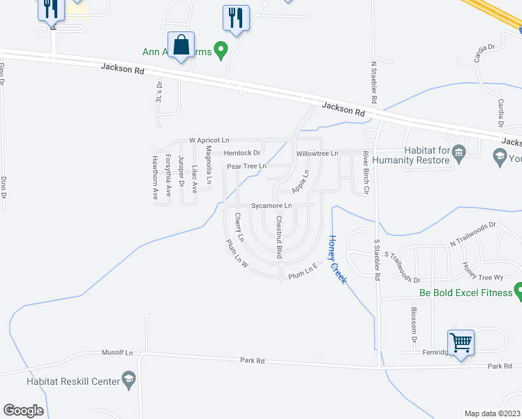 map of restaurants, bars, coffee shops, grocery stores, and more near 1112 Sycamore Lane in Ann Arbor