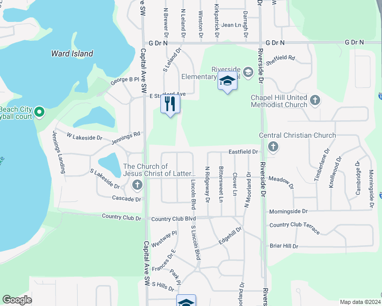 map of restaurants, bars, coffee shops, grocery stores, and more near 315 Northfield Drive in Battle Creek