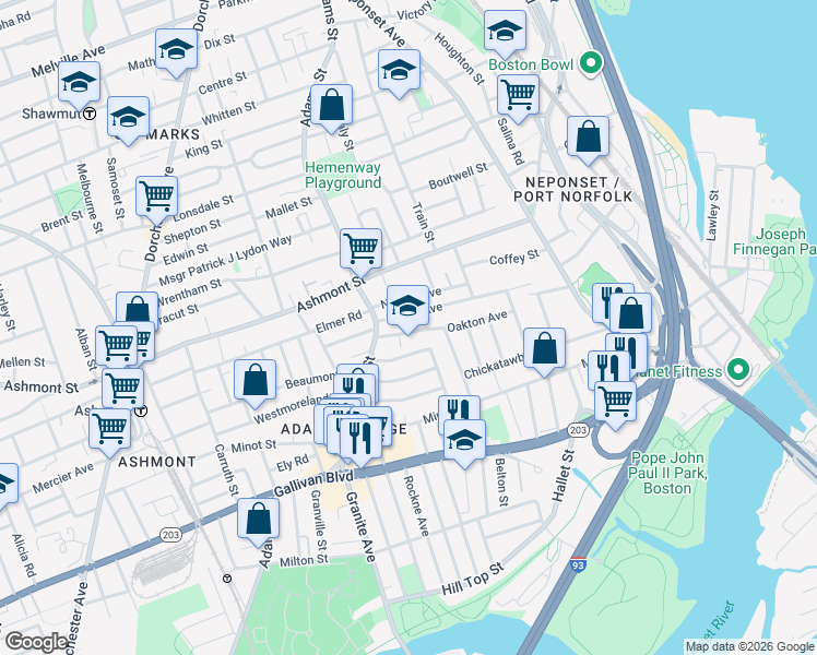 map of restaurants, bars, coffee shops, grocery stores, and more near 24 Oakton Avenue in Boston