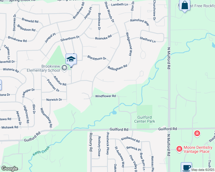 map of restaurants, bars, coffee shops, grocery stores, and more near 5578 Windflower Road in Rockford