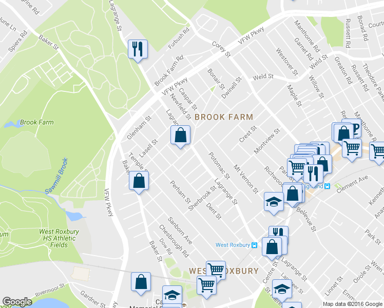 map of restaurants, bars, coffee shops, grocery stores, and more near 23 Bertson Avenue in Boston