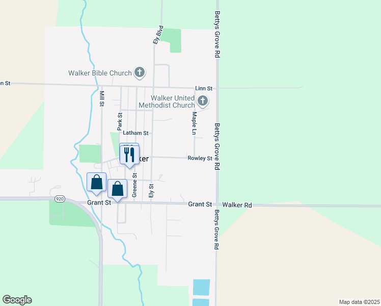 map of restaurants, bars, coffee shops, grocery stores, and more near 715-799 Rowley Street in Walker