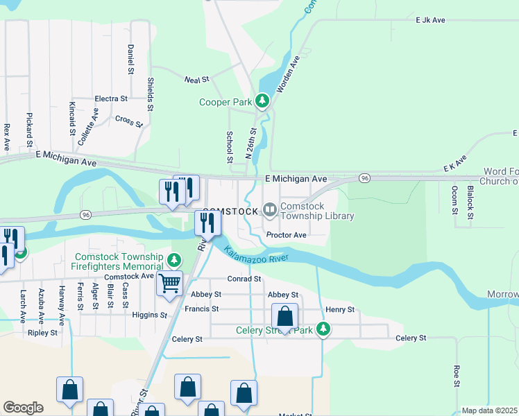 map of restaurants, bars, coffee shops, grocery stores, and more near in Kalamazoo County