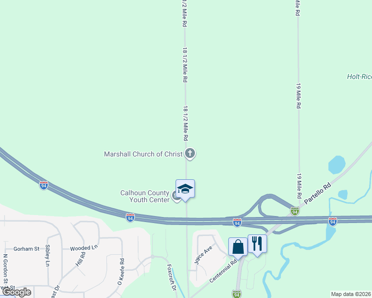 map of restaurants, bars, coffee shops, grocery stores, and more near 14775 18 1/2 Mile Road in Marshall