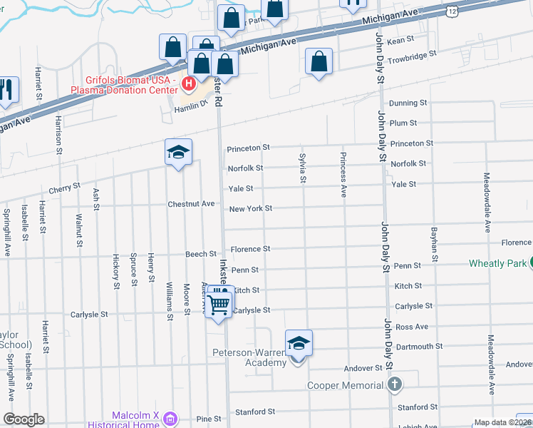 map of restaurants, bars, coffee shops, grocery stores, and more near 27156 Notre Dame Street in Inkster