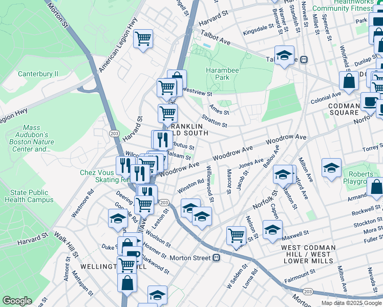 map of restaurants, bars, coffee shops, grocery stores, and more near 35 Irma Street in Boston