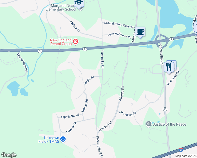 map of restaurants, bars, coffee shops, grocery stores, and more near 139 Parkerville Road in Southborough