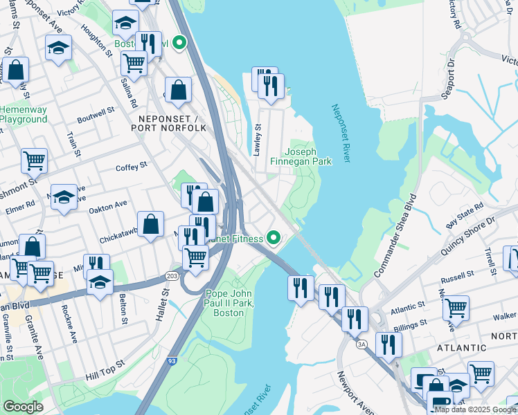 map of restaurants, bars, coffee shops, grocery stores, and more near 38 Walnut Street in Boston