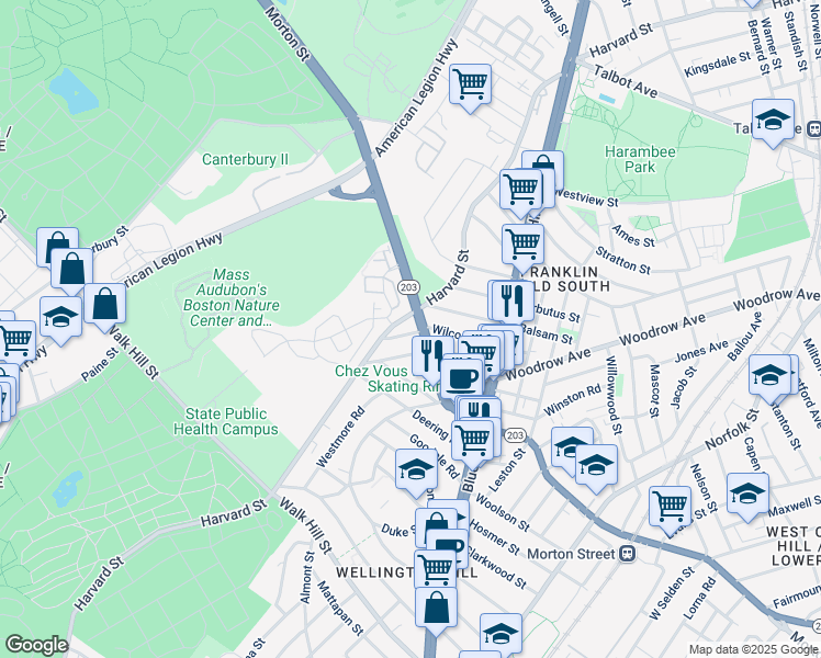 map of restaurants, bars, coffee shops, grocery stores, and more near 5 Courtland Road in Boston