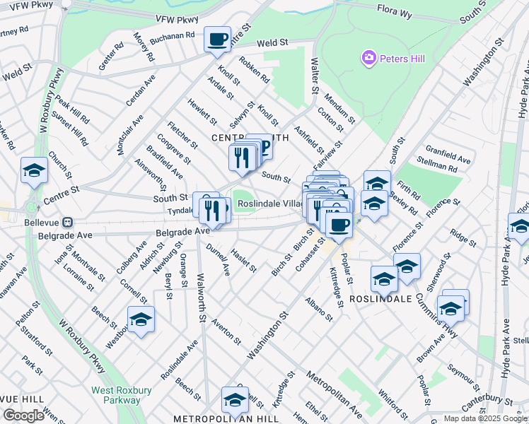map of restaurants, bars, coffee shops, grocery stores, and more near in Boston