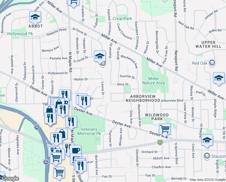 map of restaurants, bars, coffee shops, grocery stores, and more near 611 Ross Street in Ann Arbor