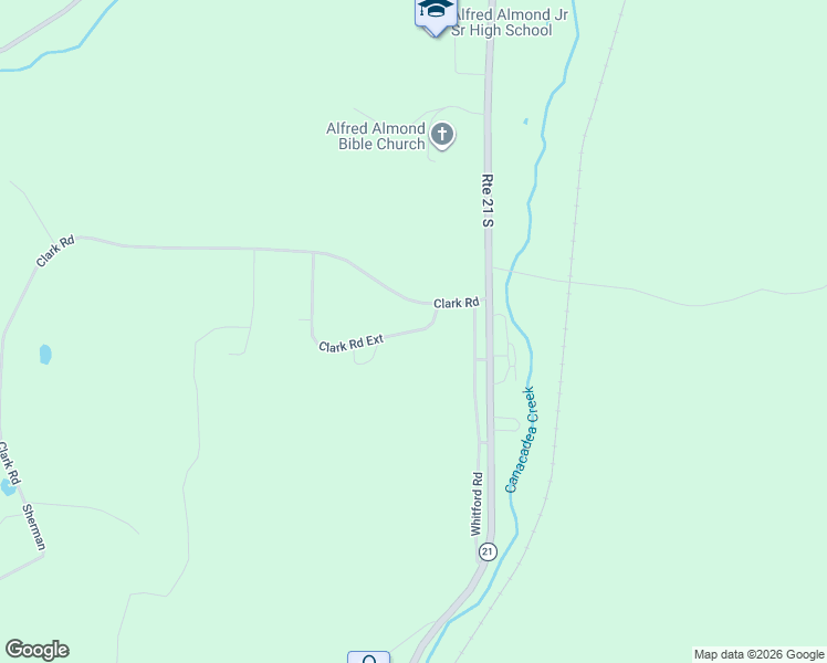 map of restaurants, bars, coffee shops, grocery stores, and more near Clark Road Extension in Alfred Station
