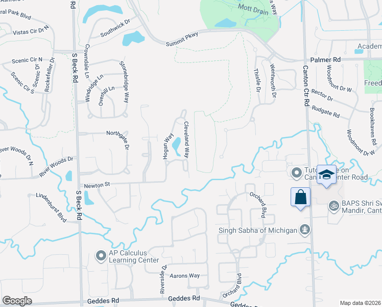 map of restaurants, bars, coffee shops, grocery stores, and more near 2560 Hogan Way in Canton