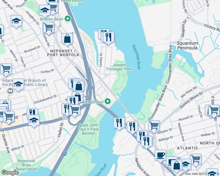 map of restaurants, bars, coffee shops, grocery stores, and more near 79 Walnut Street in Boston